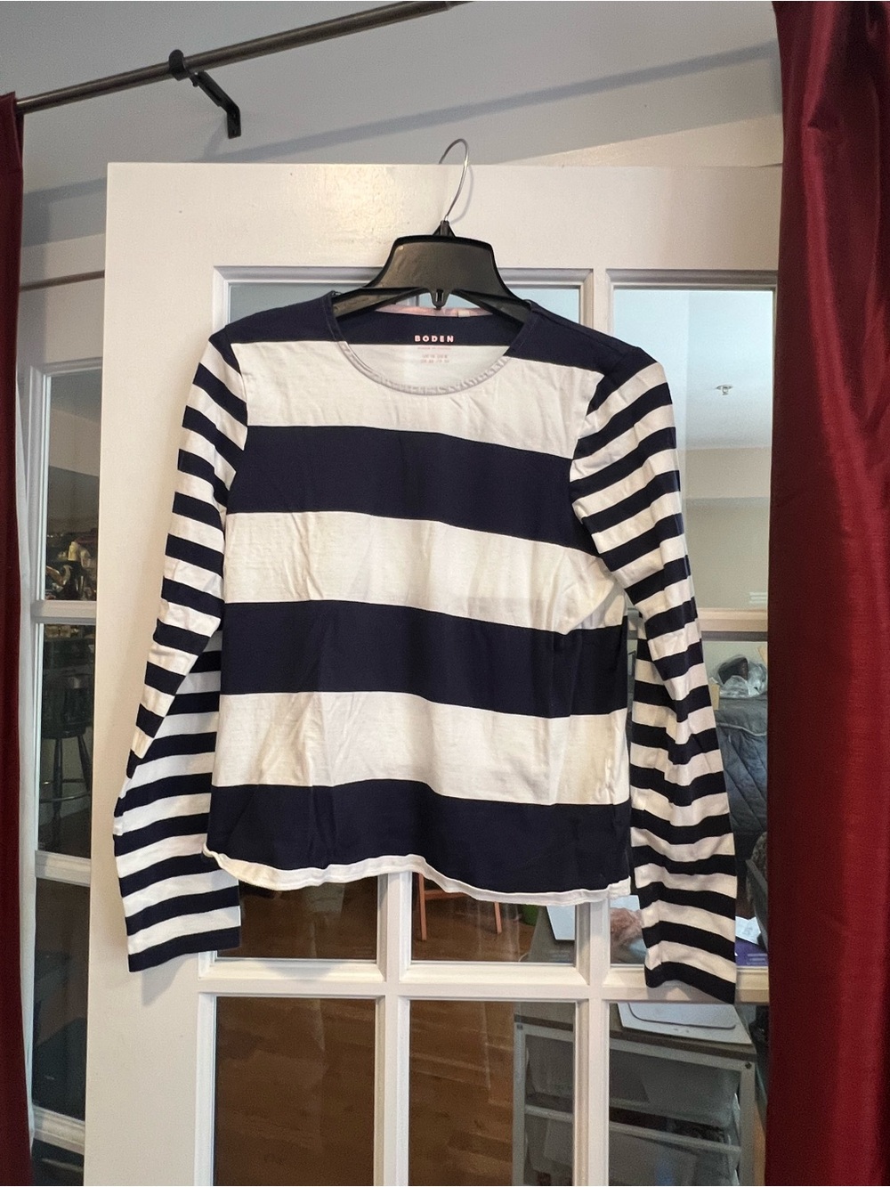 Boden Navy and White Striped Long Sleeve Tee